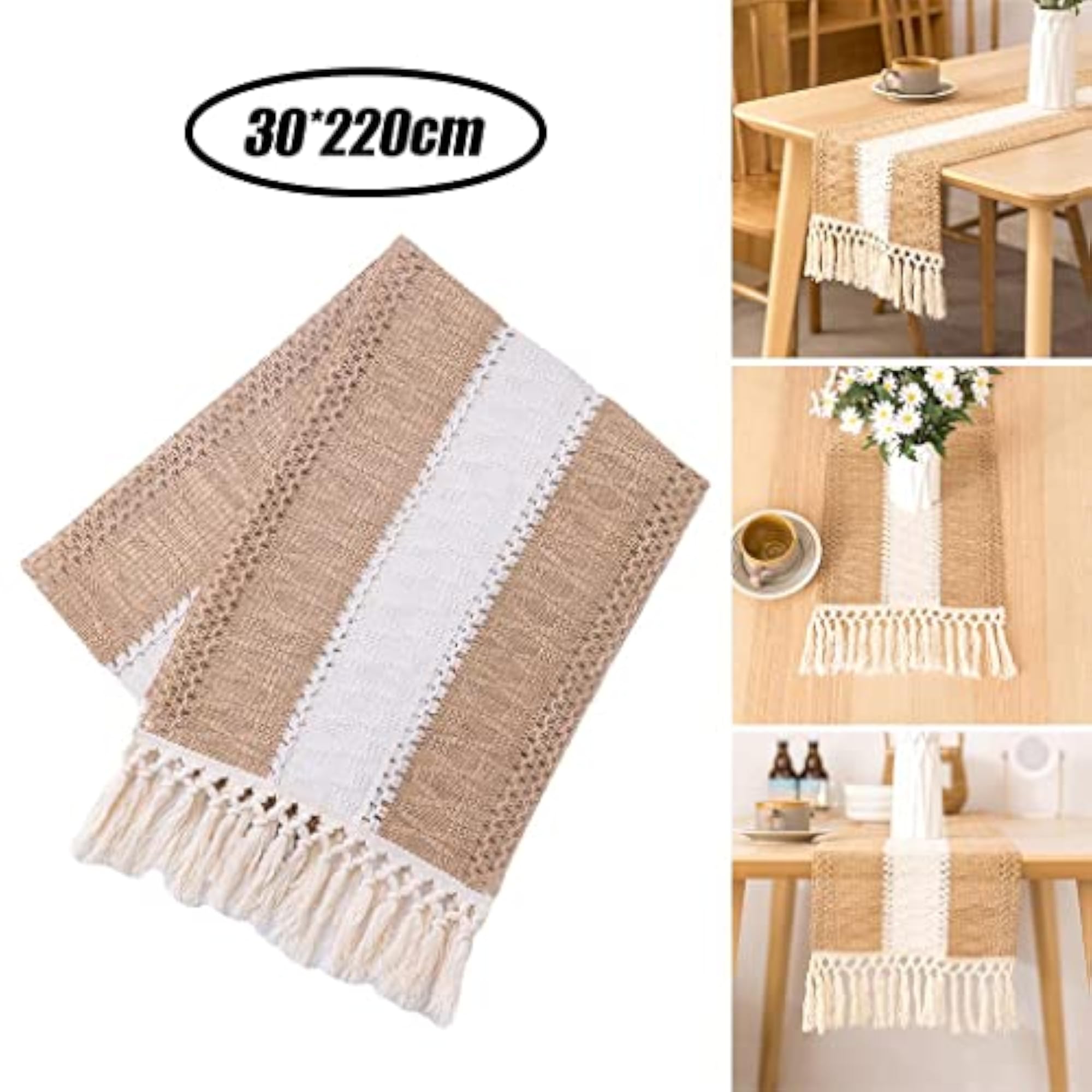 Macrame Table Runner with Hollow Tassels for Boho Party