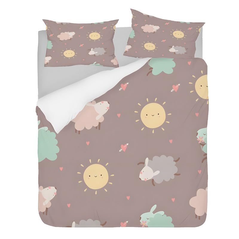 Parure de lit 220x240 motif gris adulte housse de couette microfibre et taies d'oreiller 65x65