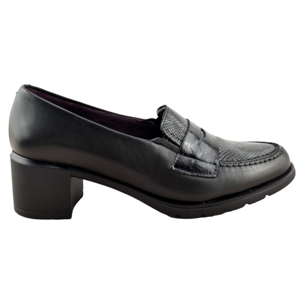 Pitillos - Zapato mocasín con tacón Ancho y Plataforma,de Piel,con Antifaz,Sencillo,Serpiente,Animal Print para: Mujer