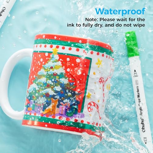 Ohuhu Acrylstifte, 72 Farben Acrylic Marker mit zwei Spitzen (Pinsel und Punkt) - Wasserfest, Lichtechte, hoher Deckkraft Acrylstifte Set für Steine Bemalen, Ostereier, Holz, Glas, Keramik, Leinwand