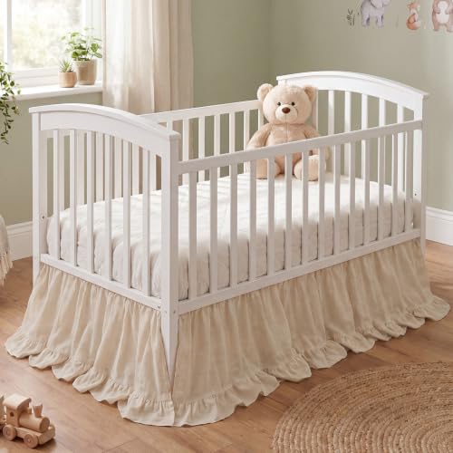 Image of Hahafelt Beige Crib Skirt for Baby Girls Boys, 100% Washed Cotton Bed Skirt