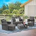 KEIKI 6-Piece Outdoor Patio Furniture Set, Rattan Patio Conversation Set with 2-Seater Sofa, 2 Single Sofa, 2 Ottomans, Coffee Table, PE Wicker Sofa Set, for Garden, Backyard, Lawn, Deck, Dark Gray