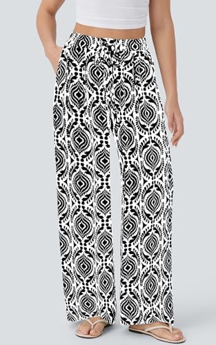 Image of PRETTYGARDEN Womens Pants Elastic Waist Floral Lightweight Palazzo Pants for Women Casual Lounge Wide Leg Pants Woman