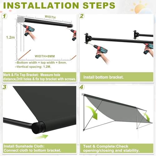 Store de fenêtre rétractable anthracite 300x145 cm avec cordon UISEBRT