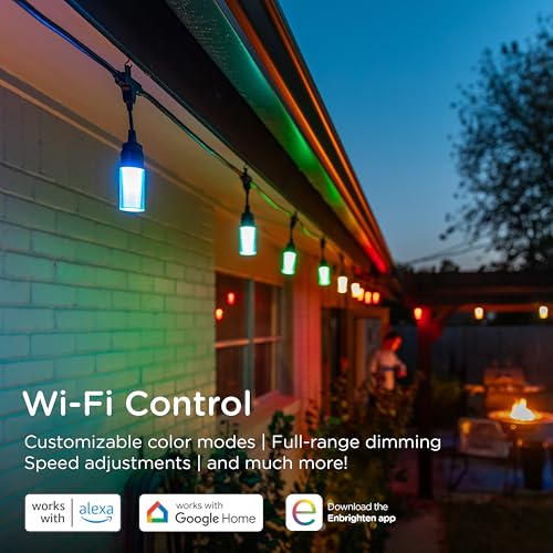 Enbrighten Vibe Modern Outdoor String Lights, 24ft, 12 RGBWIC Acrylic Bulbs, Weatherproof, Perfect for Gameday, Holidays, and More, Smart App Control, Compatible with Alexa, Google Home, 84014 by Enbrighten - Image 5