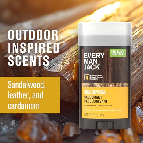 every man jack amber  sandalwood mens deodorant - stay fresh with aluminum free deodorant for all skin types - odor crushing long lasting with naturally derived ingredients - 3oz 2 pack