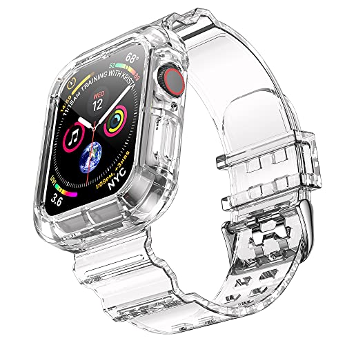 Clear Watch Band for Apple Watch 45mm 42mm 44mm Jelly Crystal Bumper Case Band for Women Men Compatible with Apple iWatch Series 9 8 SE 7 6 5 4 3 2 1 (clear 42/44/45mm)