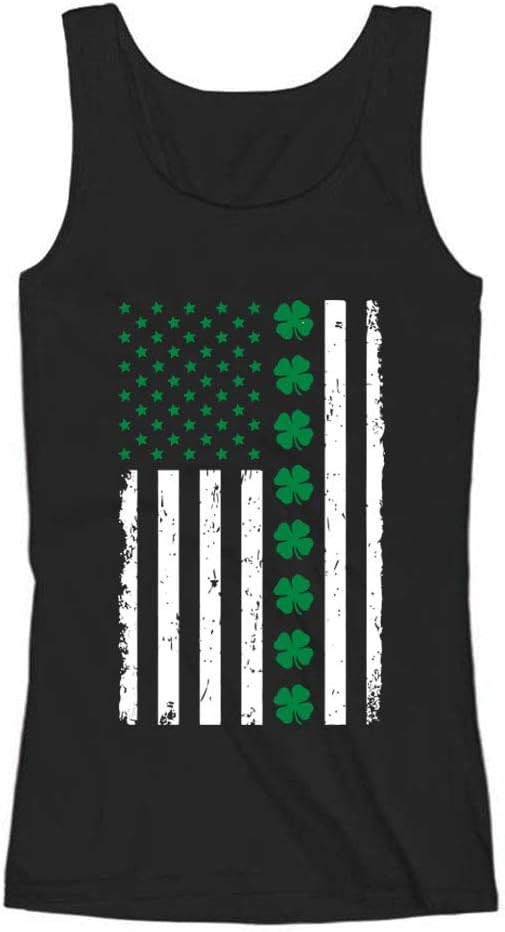 St Patricks Day Tank Top Women Teen Girls Irish American Shamrock Clover Shirt Large Black