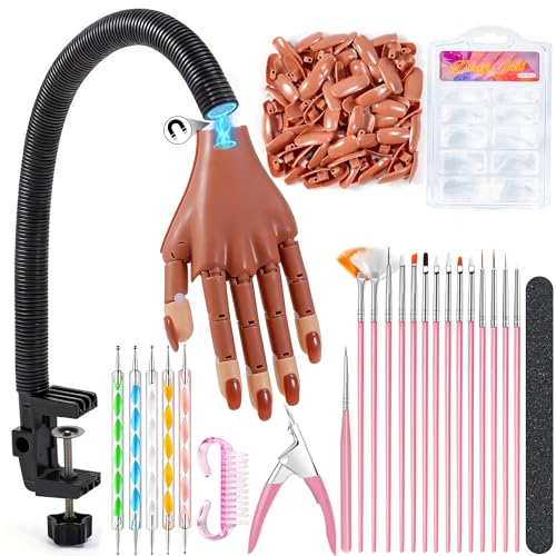 Rolybag Practice Hand for Acrylic Nails Magnetic Nail Practice Hands Mannequin Hand for Nails Kit for Beginners Movable Flexible Fake Hand with 200PCS Nail Tips Brush File and Clipper