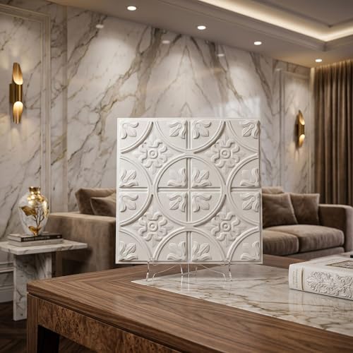 Image of Kayra Decor PVC Ceiling Panel 60x60 cm|Ornamental Floral Panel|White|12 Tiles Cover 48 Sq Ft| Modern False Ceiling|Royal & Elegant Finish