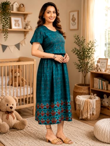 Image of RITIJYA Zipless Feeding Kurta Dress for Women | Maternity Nursing Kurti, No-Zip Easy Access | Extra Pleats Pre to Post Pregnancy | Quick-Dry Fabric | S-4XL