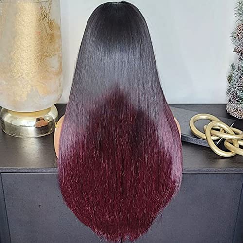 18inch Straight U Part Wig Human Hair 1B/99J Burgundy Ombre U Part Wig 150% Colored 4x1inch Small Leave Out Middle Part Wine Red Upart Wig Full Head Clip in Half Wig None Lace Wigs for Black Women