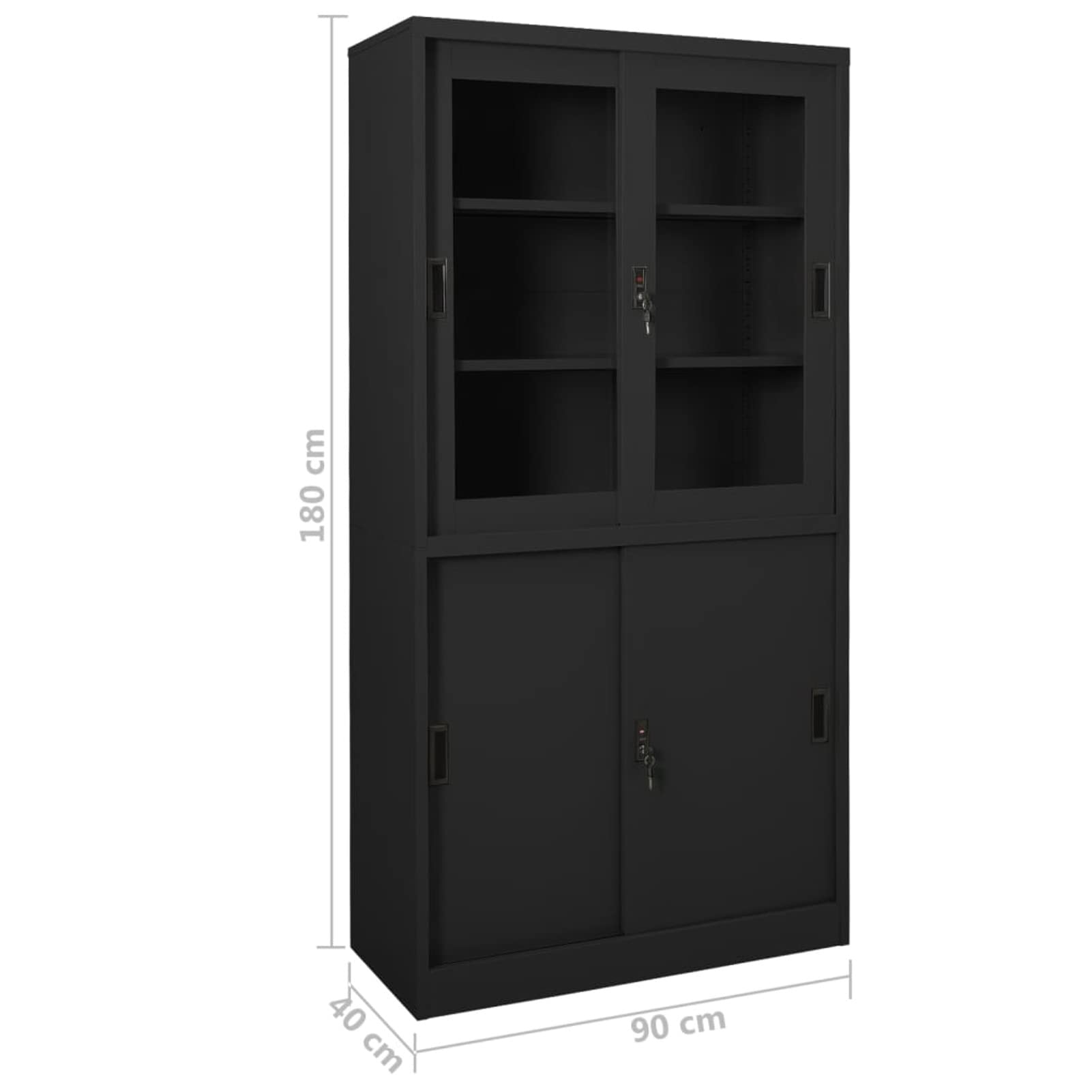 Gecheer-Armadio Archivio,per Ufficio,Acciaio,Antracite,con Vetrina,4 Ante Scorrevoli,90x40x180 cm