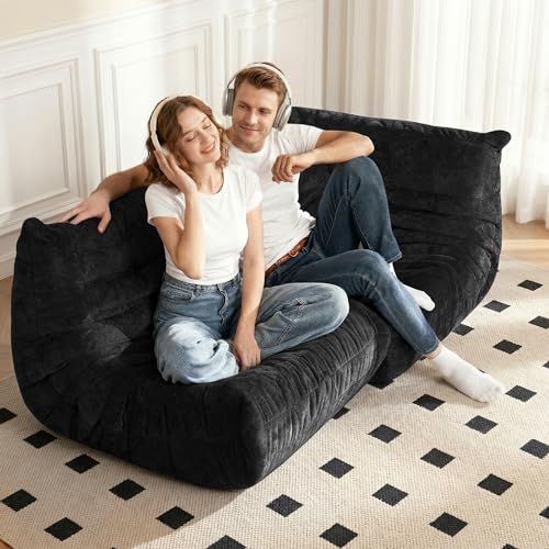 Image of Bean Bag Chair, Memory Foam Bean Bag Chairs for Adults, Fireside Corner Chair Lazy Floor Corner Sofa for Living Room, Bedroom, Dorm, Office(Black)