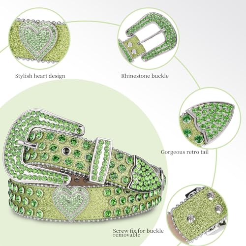 TINIDI Rhinestone Belt for Men Women Western Bling Heart Crystal Diamond Studded Leather Belts for Jean Pants2