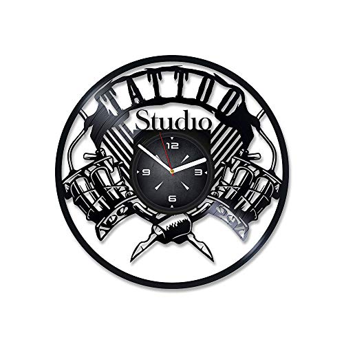 Tattoo Studio Vinyl Record Wall Clock. Decor for Bedroom, Living Room, Kids Room
