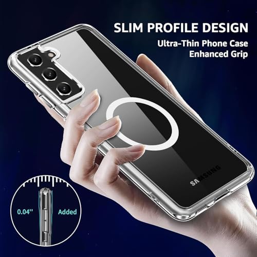 Image of Magnetic Case for Samsung Galaxy S21 5G Compatible with MagSafe, Shockproof Phone Bumper Cover, Anti-Scratch Clear Back Plastic (Clear)