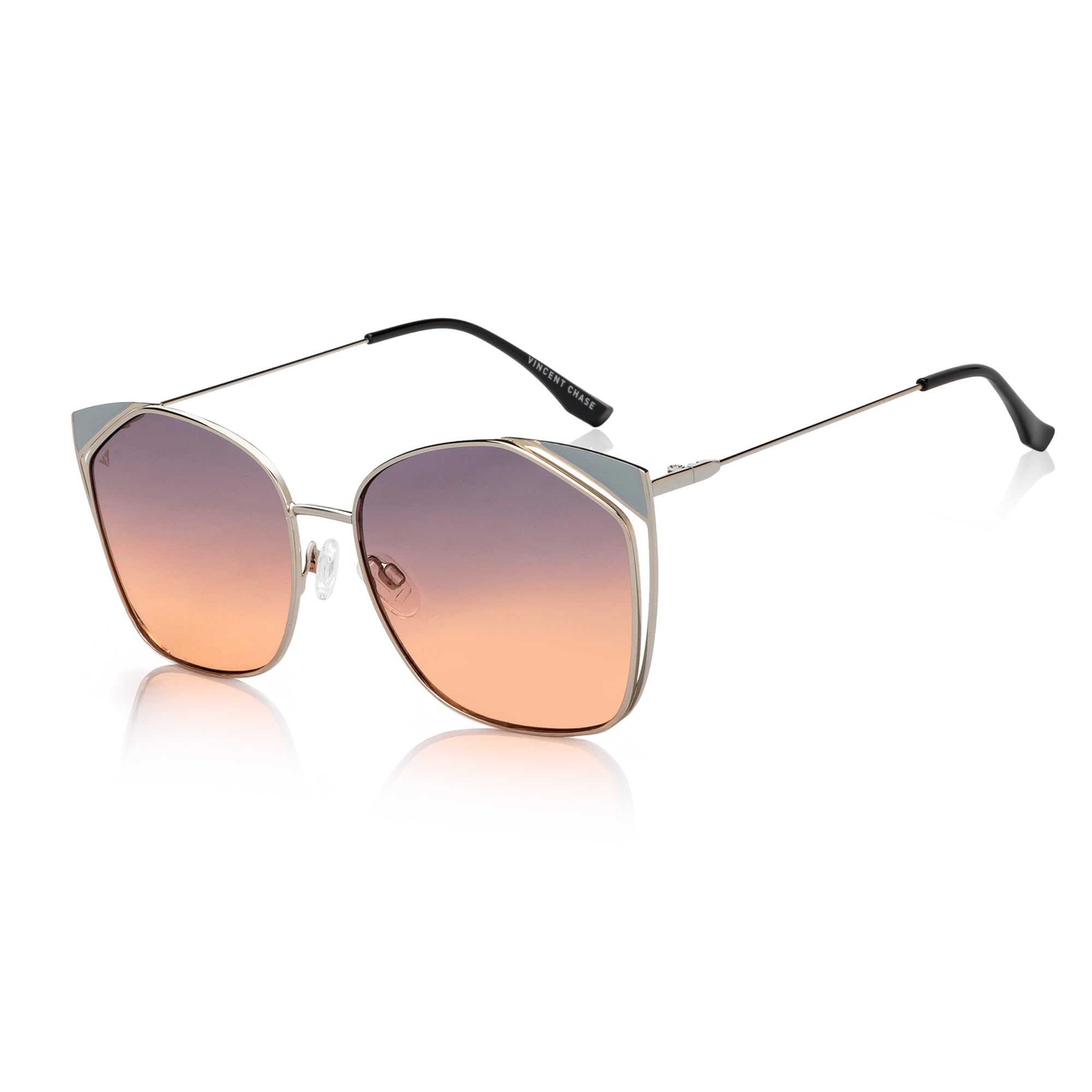 Vincent Chase By Lenskart | Silver Dual Tone Full Rim Cat Eye | Economic Range | Branded Latest and Stylish Sunglasses | 100% UV Protected | Women | Large | VC S15795