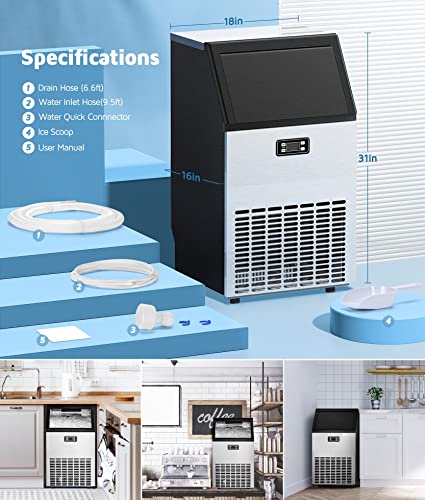Commercial Ice Maker Machine, 100Lbs/24H Ice Maker, 33Lbs Storage Bin, 45 Cubes In 12 Mins, Self Cleaning, 24H Timer, Lcd Panel, Freestanding Ice Maker Machine For Home/Office/Restaurant/Bar/Coffee #TOP7