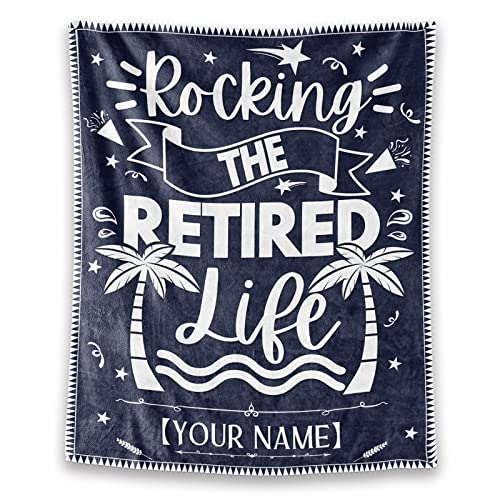 Custom Retirement Throw Blanket - Soft, Fuzzy & Warm - 60x80 Inches Flannel Blankets for Women - Dark Blue Vintage Throws Farewell Gift for Coworker