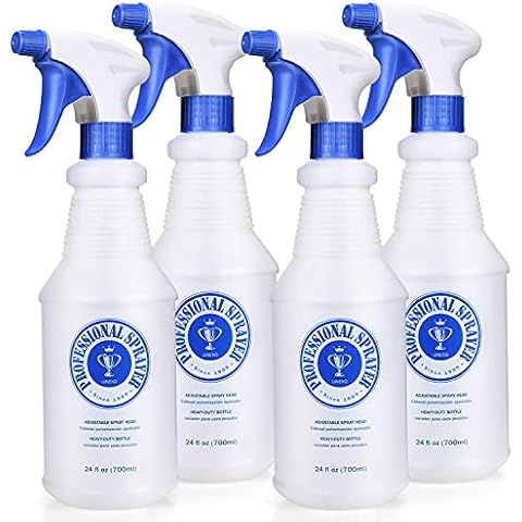 Plastic Spray Bottle 4 Pack 24 Oz (Upgraded Sprayer) for Cleaning Solutions, Bleach Spray, Planting, Pets, Heavy Duty Empty Spraying Sprayer Mist Water Bottles with Adjustable Nozzle, Measurements Cover