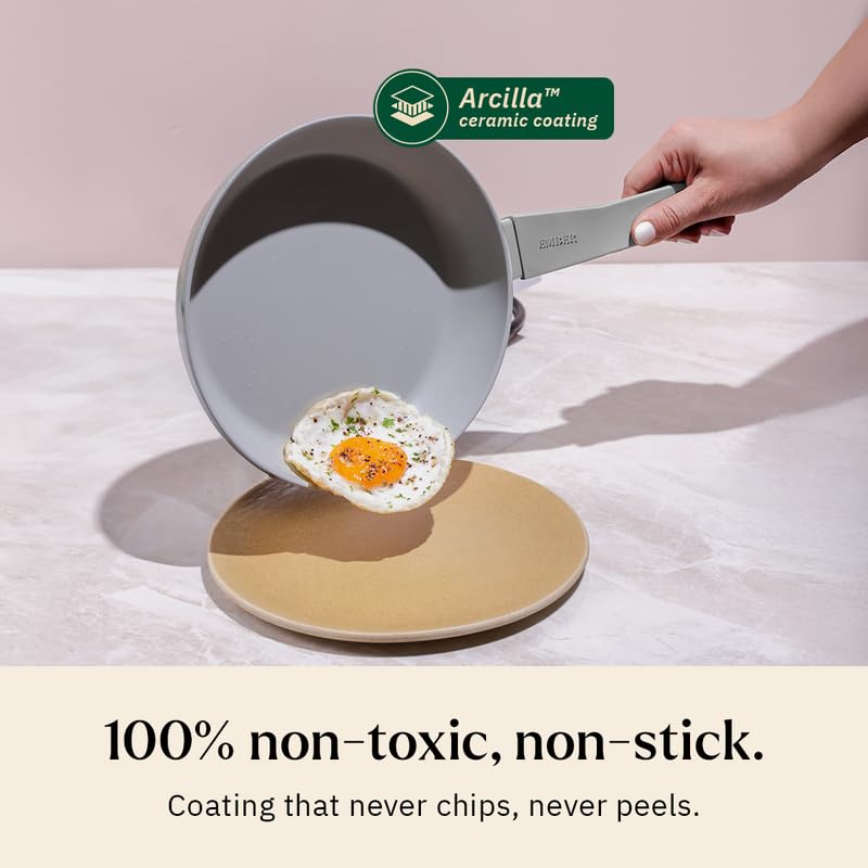 Image of Ember Cookware Arcilla Ceramic Frying Pan 24cm | Non Stick Cookware | Non Toxic Pan | ISI Certified | Ceramic Fry Pan for Cooking | PFAS & PTFE Free | 5-Year Warranty | Grey
