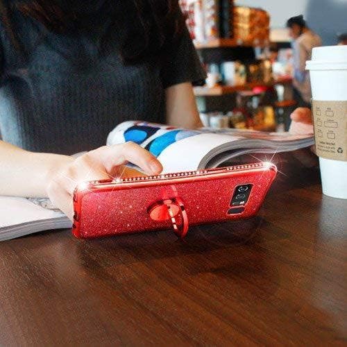 OCYCLONE Galaxy Note 8 Case, Glitter Luxury Cute Phone Case for Women Girls with Kickstand, Bling Diamond Rhinestone Bumper with Ring Stand Compatible with Galaxy Note 8 Case for Girl Women - Red