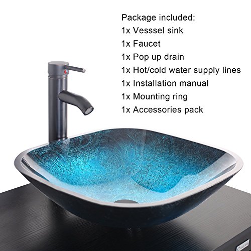 Eclife 24'' Modern Bathroom Vessel Sink And Vanity Combo Square Temper Glass Vessel Sink Combo 1.5 Gpm Water Save Faucet Pop Up Drain Espresso Sink Vanity (A04B06) #TOP5