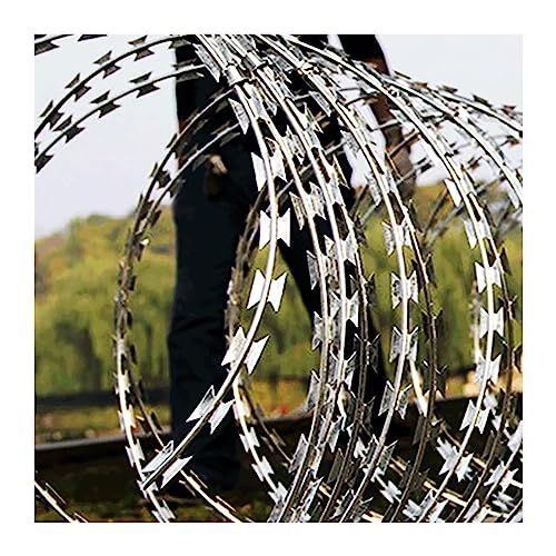 XLIHAWY Stainless Steel Razor Wire, Roll Razor Ribbon Isolation Fence, Protection Against Theft and Climbing(Silver-45cm/Single Spiral,10m)
