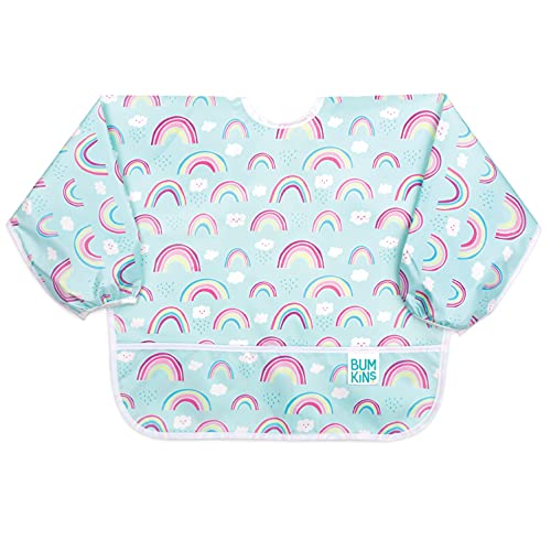 Bumkins Sleeved Bib/Baby Bib/Toddler Bib/Smock, Waterproof, Washable, Stain and Odor Resistant, 6-24 Months - Rainbows