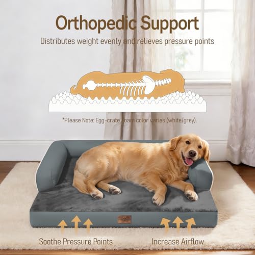 Image of Comfort Expression Washable Orthopedic Dog Bed for Extra Large Sized Dogs | Waterproof Memory Foam Pet Bed 42x30 Inch with Removable Cover with Non-Slip & Bolster, Dark Grey