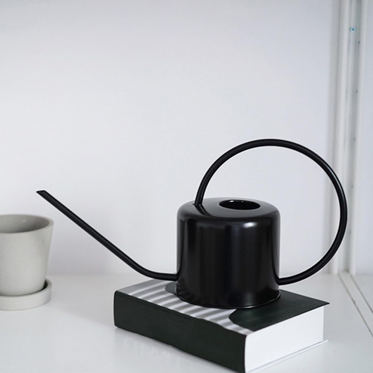 Gießkanne mit 1, 3 Liter Edelstahl Langem Ausguss für Pflanzen | Schwarze Ausführung, Ergonomischer Griff und Glatte Oberfläche, für Zimmerpflanzen und Garten
