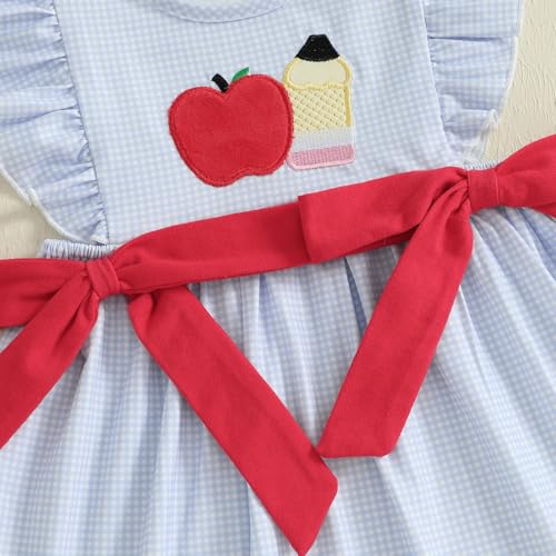 Little Girls Back to School Dress Apple Embroidery Flutter Sleeve Dresses Toddler Kids First Day of School Outfits4