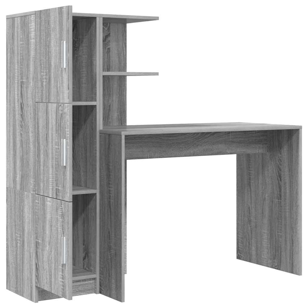 Scrivania Porta PC con Mobiletto, Set da 2 Pezzi Grigio Sonoma | Ideale per studio e ufficio, questo set include uno scrittoio con scaffali e un mobiletto a tre ante.
