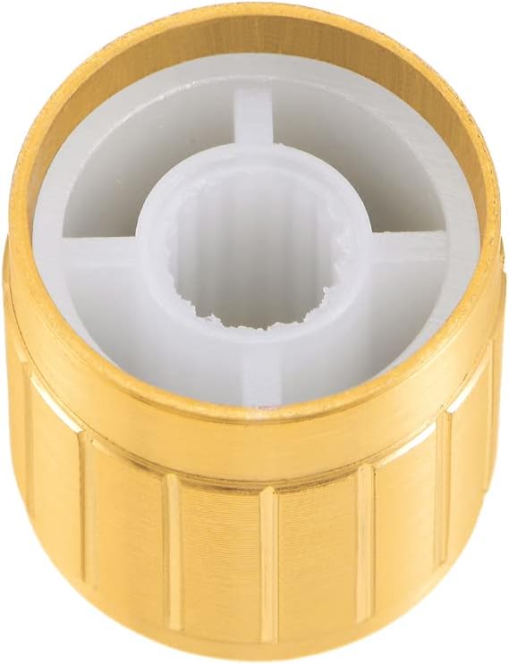 uxcell 2Pcs 17x17mm Aluminium Alloy Potentiometer Volume Control Rotary Knob Knurled Shaft Hole Gold Tone,for 6mm Diameter Shaft Guitar Volume Knob.