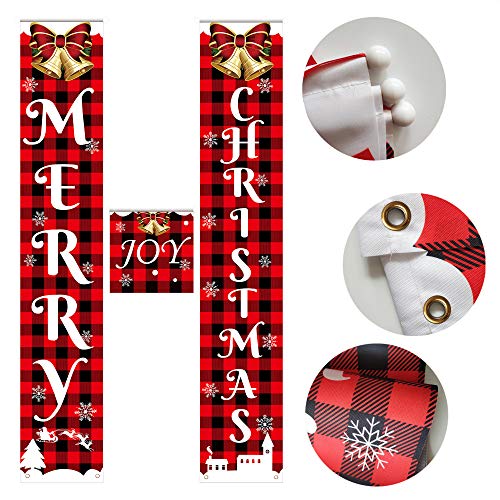 Christmas Decorations for Home, Merry Christmas Banner Buffalo Porch Sign for Indoor Outdoor Front Door Living Room Kitchen Wall Party (Style 4)