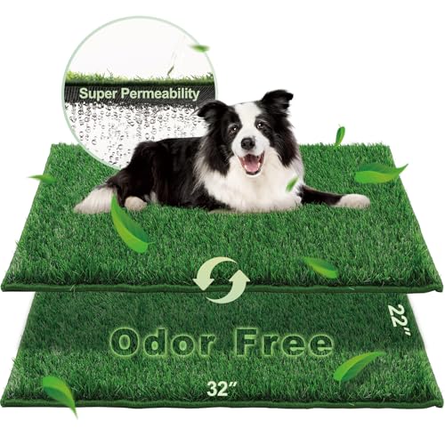 HQ4US 4LEGS Dog Pee Grass Pad Large 32’’×22’’, Dog Potty Grass, Ultra-Absorbent Artificial Grass for Dogs Potty, 2PCS Hemmed Edge Pee Pads for Dogs, Realistic, Odor Free