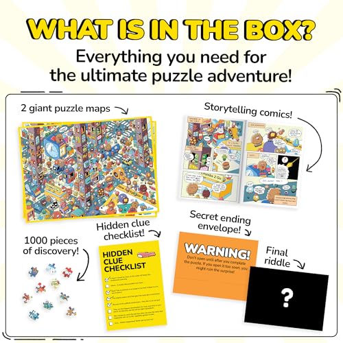 Image of Odd Pieces Jigsaw Puzzles 1000 Pieces with Storytelling Comics, for Women, White Elephant, Mystery Puzzle for Adults & Kids - 19.7'' x 27.6'' Frameable Magic Puzzle Art (Turbo 3000)