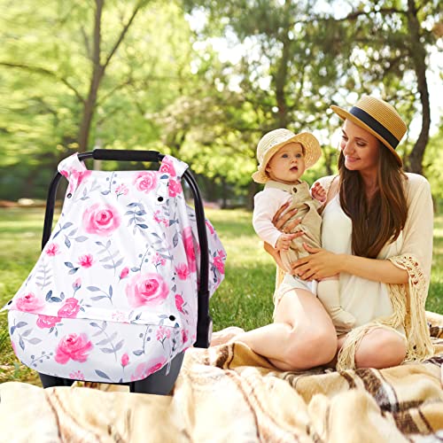 Smttw Car Seat Cover For Babies, Stretchy Breathable Carseat Canopy, Multiuse Infant Stoller Cover For Baby Boys Girls, Privacy Breastfeeding Coverage Protect Baby From Wind, Sun (Flower) #TOP6