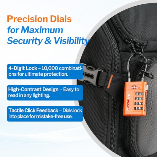 Forge TSA Approved Cable Luggage Locks with TSA008, 4-Digit Combination & Open Alert Indicator, Zinc Alloy Body, 2 Orange Travel Locks with 2 TSID Smart Lost & Found Tags for Luggage & Suitcase by Forge - Image 7