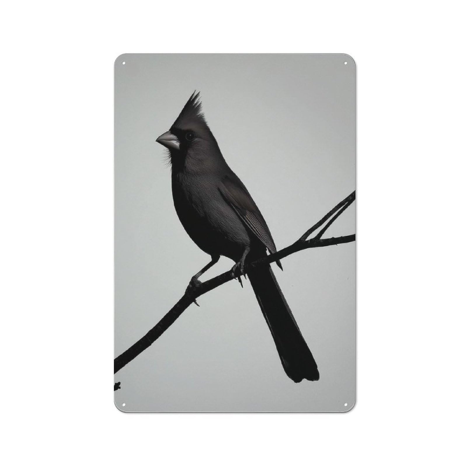 Metal Wall Sign 30x20cm Featuring Black Cardinal on A Branch for Café Or Home Bar, for Collectors Decorating Cafés And Home Bars