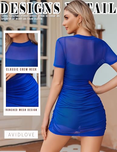 Image of Avidlove Women's Mesh Dress Sheer Lingerie Dresses Mock Neck Party Clubwear