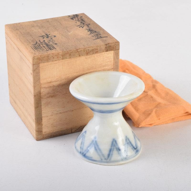 茶道具 京焼 河合瑞豊作 染付 千切蓋置 共布共箱 V 8804