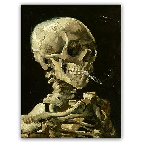 Yomcut Van Gogh Leinwand-Wandkunst – Schädel mit Zigarette Druck von Vincent Van Gogh – Skelett-Poster, berühmte Ölgemälde, coole Wanddekoration für Schlafzimmer, Büro, Badezimmer, ungerahmt, 30 x 40