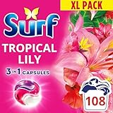 Surf 3 in 1 Tropical Lily Laundry Washing Detergent Capsules joy-infused fragrance with natural essential oils lasting up to 12 hours in wear for brilliantly clean results 108 washes (3x 36 capsules) Surf 3 in 1 Tropical Lily Laundry Washing Detergent Capsules joy-infused fragrance with natural essential oils lasting up to 12 hours in wear for brilliantly clean results 108 washes (3x 36 capsules)