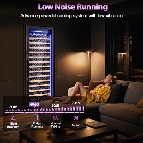 Wine Cooler-Wine Fridge with Safety Lock Freestanding/Built in 24 Inch Wide Large Wine Refrigerator for 154 Bottles,Cellar Chiller Low Noise, Fast Cooling, Black - Image 7