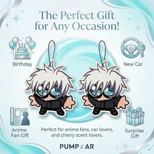 Image of PumpCar 2 pieces Chibbi Gojo Satoru double-sided hanging Japanese anime cherry scented car air freshener Cool anime hanging for rearview mirror Car Interior Accessories Gifts