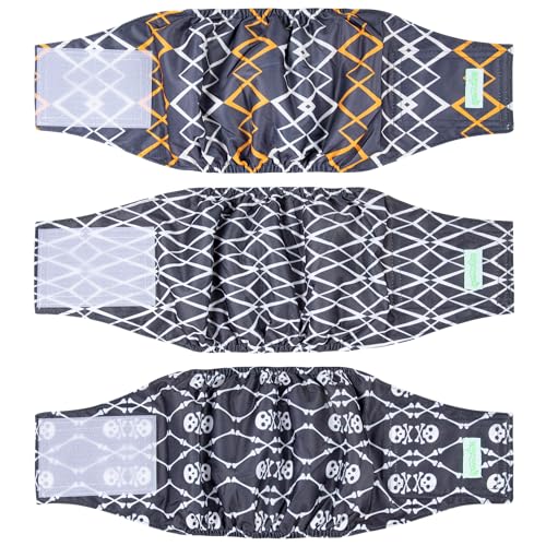 Image of wegreeco Washable Male Dog Belly Band (Stylish Pattern)- Pack of 3 - Washable Male Dog Belly Wrap, Dog Diapers Male (Black Geometric, X-Large)