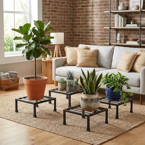 Image of Plant Stand Iron Indoor Outdoor Flower Plant Stand For Balcony (Black-Set of 2) for indoor living room, Home, Garden, Balcony