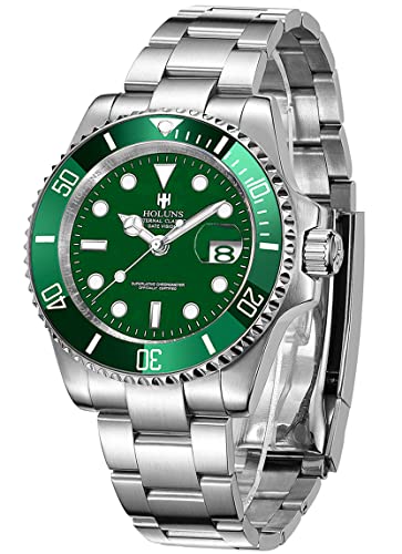 LOREO Luxury Men's Automatic Mechanical Watch 40mm Luminous Sapphire Glass Ceramic Bezel Water Resistant Stainless Steel Watches (Green Dial)